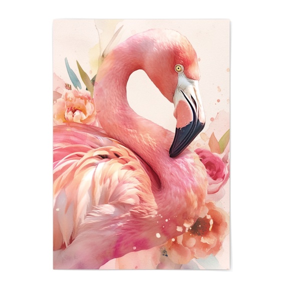 Watercolor Pink Flamingo Portrait Wall Art Illustration Print Poster Unframed - Picture 2 of 5